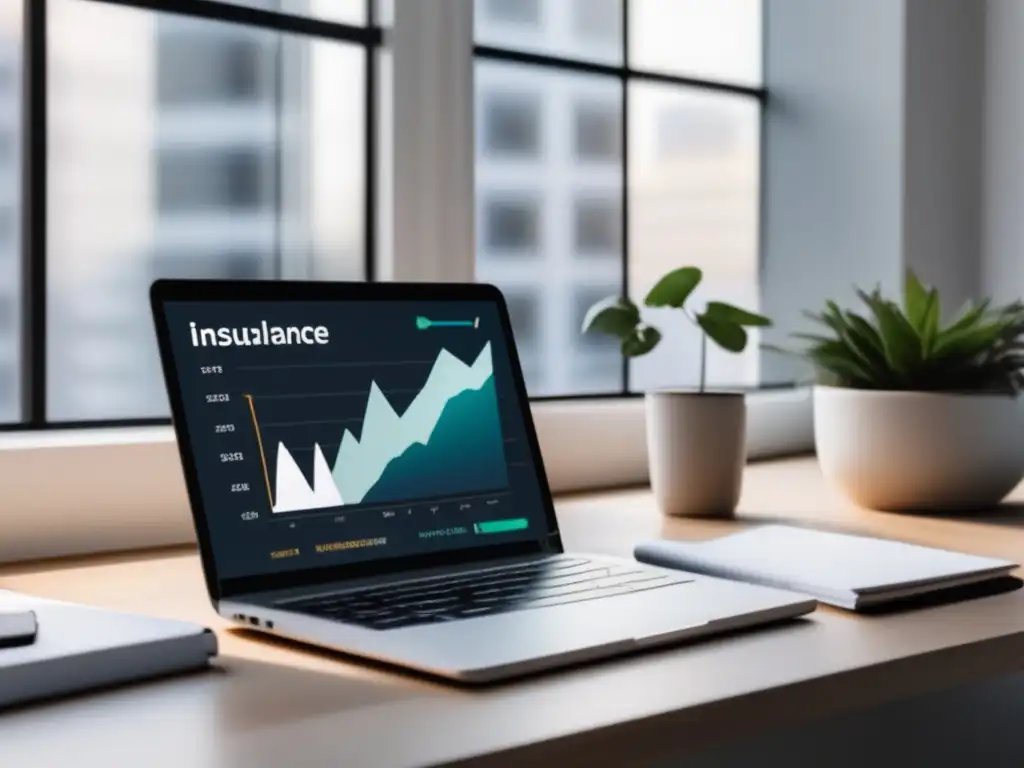 Espacio de trabajo minimalista con seguro de alquiler Espacio de trabajo minimalista con escritorio elegante, laptop y bloc, rodeado de líneas limpias y decoración minimalista