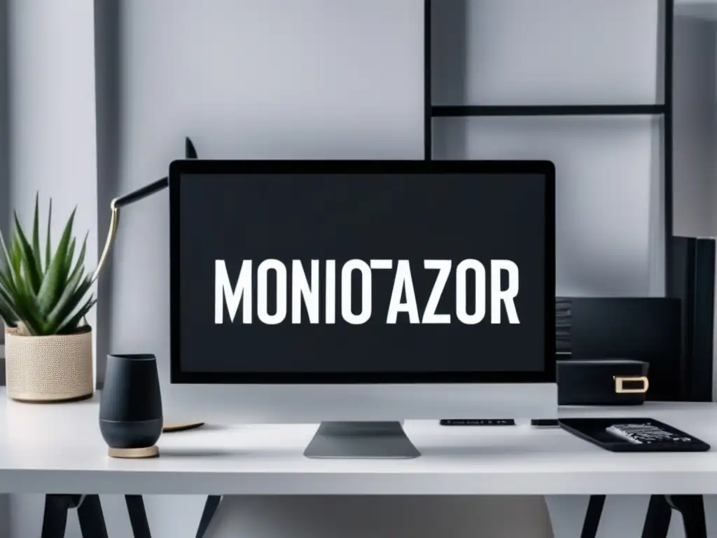 Espacio de trabajo minimalista y profesional Espacio de trabajo minimalista con escritorio blanco, laptop y micrófono - Monetizar un blog o podcast como freelancer