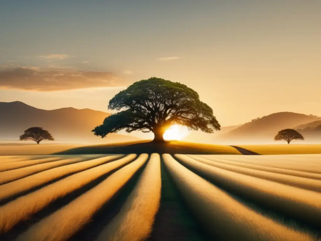 Paisaje financiero sereno y seguro Paisaje financiero seguro y sereno con árbol de roble y crecimiento de ahorros para freelancers