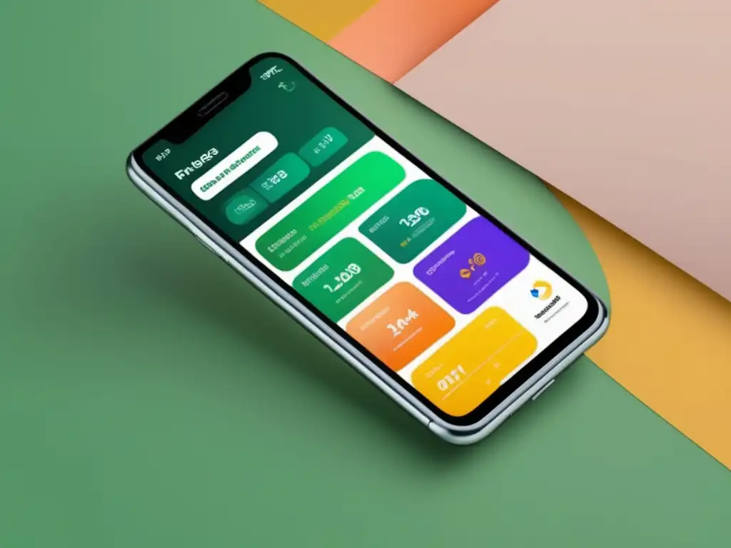 App de gestión financiera moderna y minimalista Metas financieras para freelancers: una imagen minimalista de una app de gestión financiera en un smartphone moderno, con gráficos y logo destacados