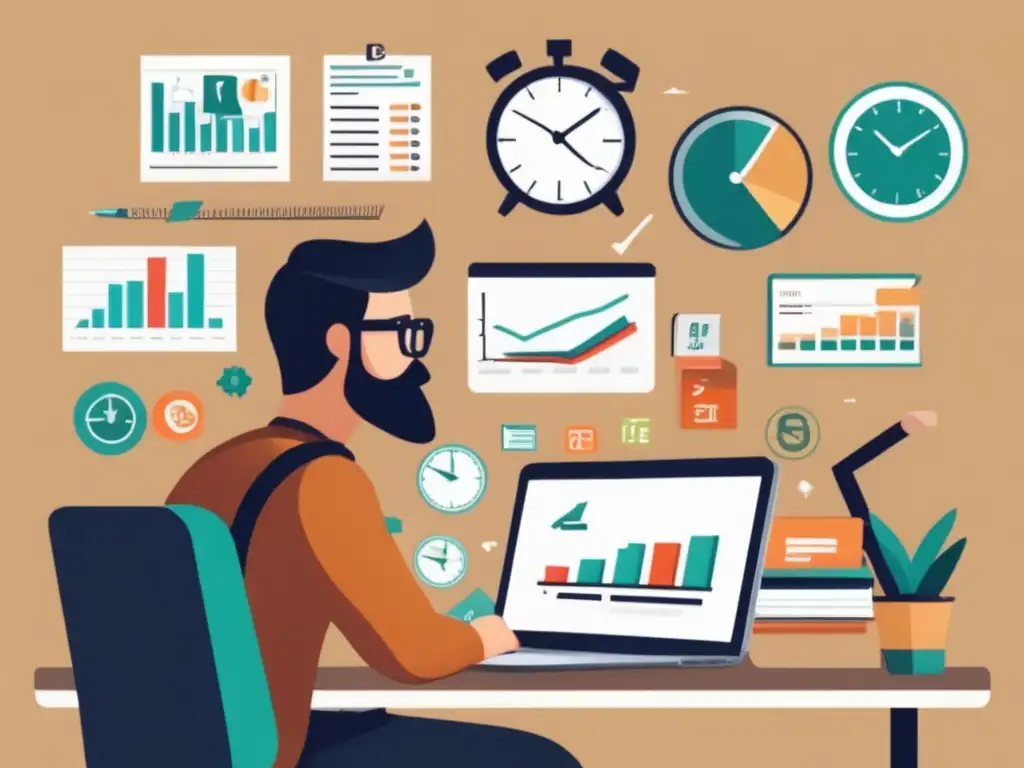 Freelancer gestionando finanzas en su escritorio Freelancer gestionando tarifas y finanzas con estrategias efectivas