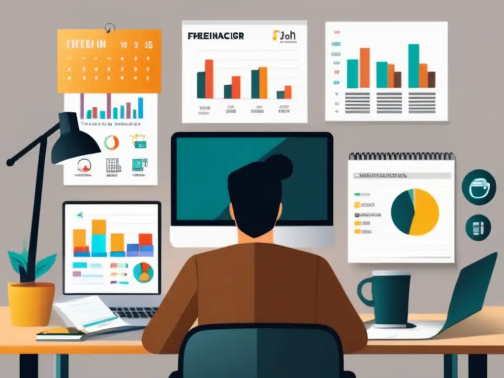 Freelancer organizado y productivo Freelancer con gestión financiera eficiente en su escritorio
