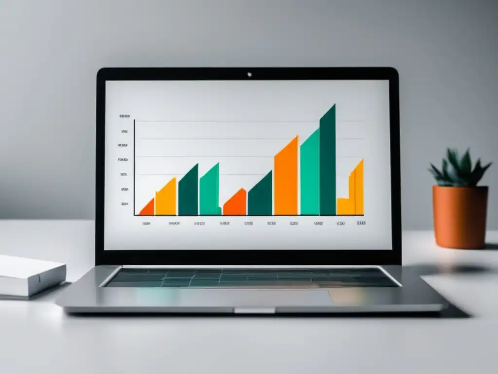 Éxito financiero para freelancers Laptop en escritorio blanco, con gráfico de crecimiento financiero y cursos de finanzas para freelancers