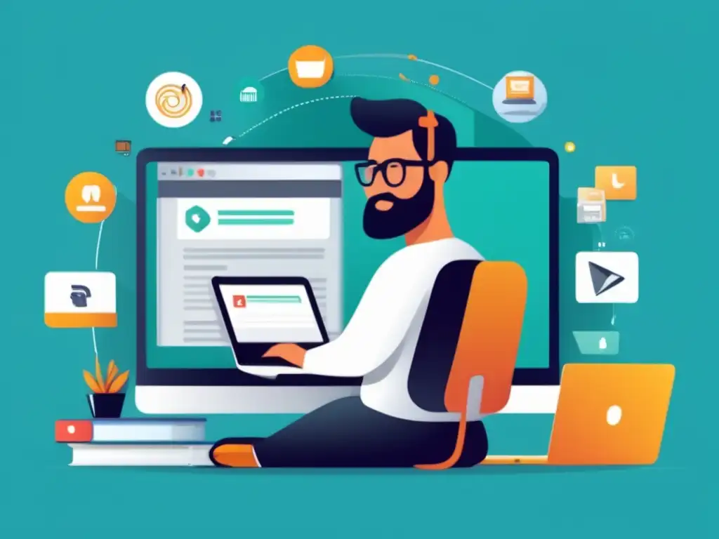 Ilustración minimalista de freelancer trabajando Ilustración freelancer vendiendo cursos y tutoriales online para generar ingresos constantes