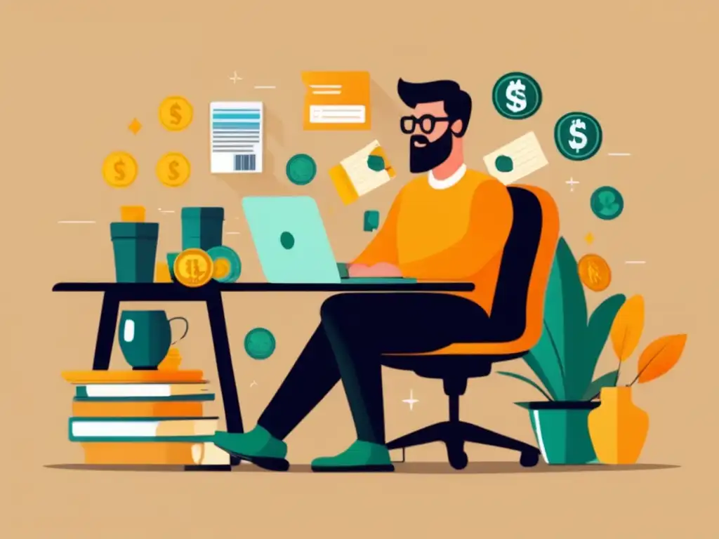 Freelancer en escritorio con ingresos variados Freelancer con ingresos variados, ahorro y estrategias para freelancers