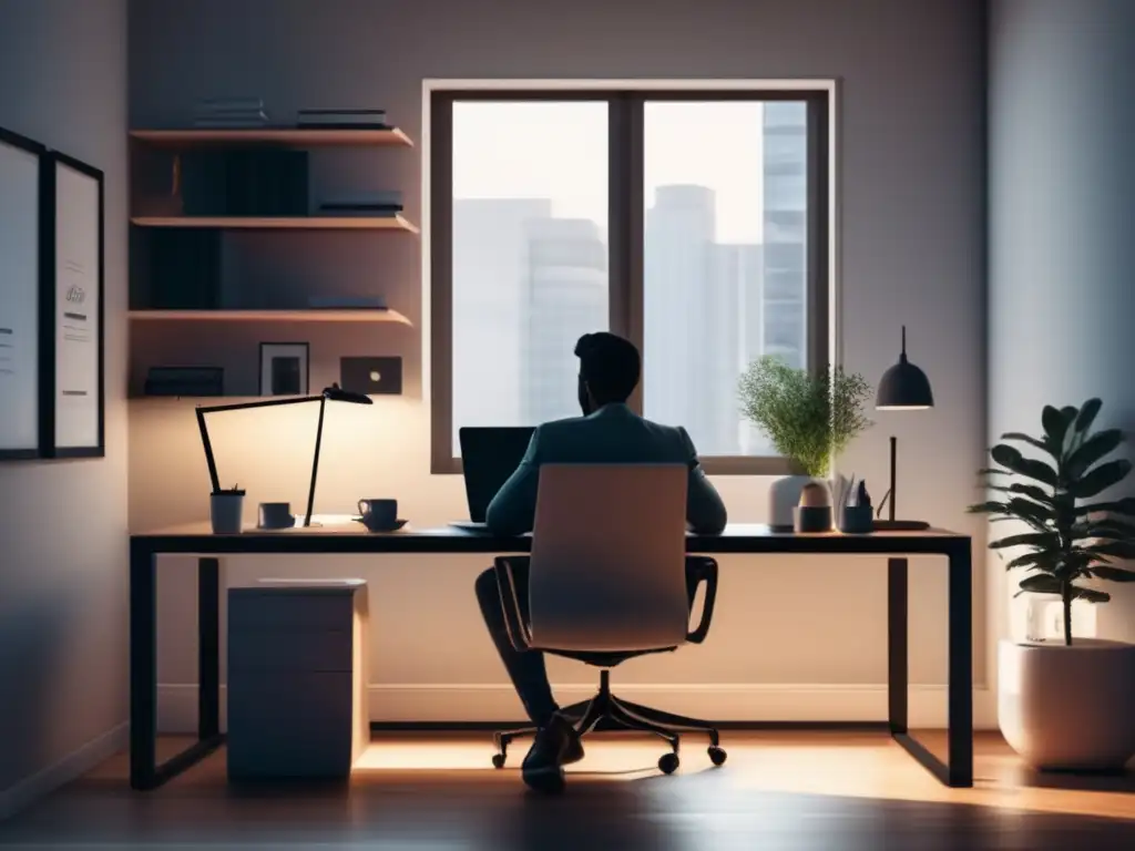 Freelancer en oficina moderna Freelancer enfocado en trabajo con planificación financiera