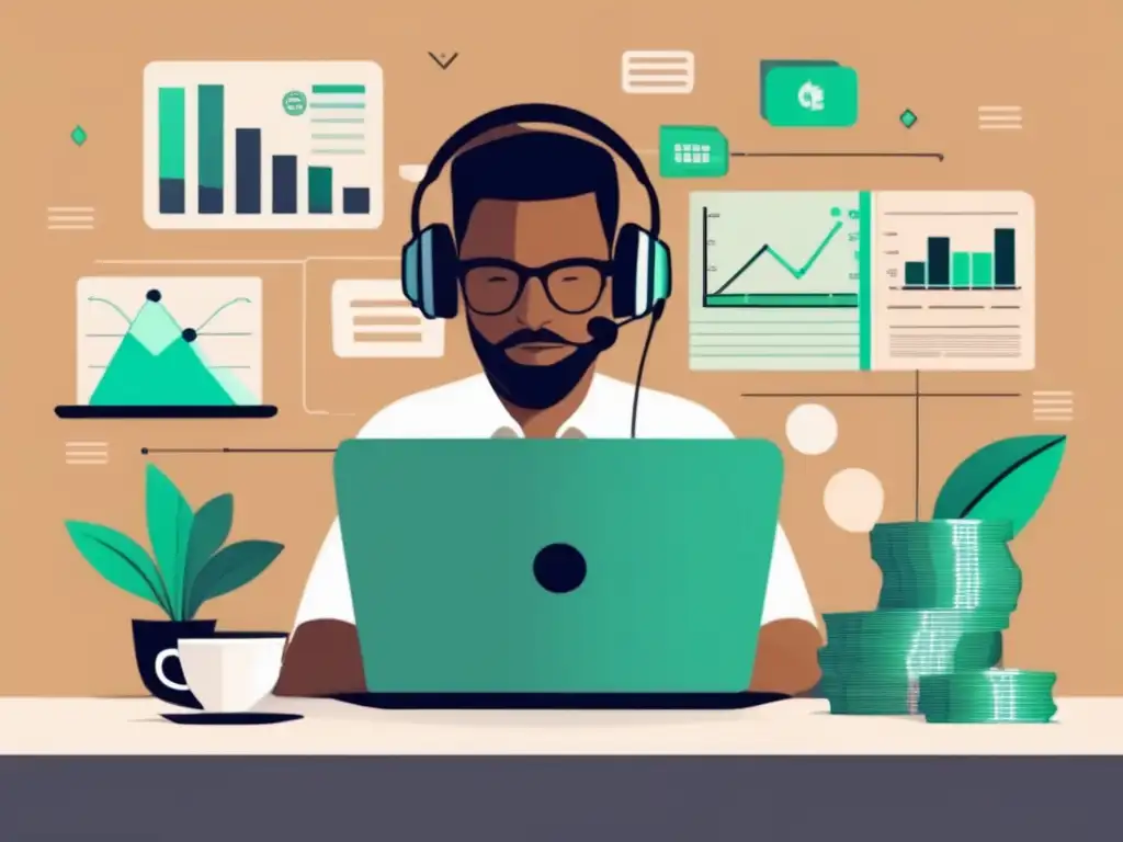 Freelancer financiero en escritorio Freelancer gestionando riesgos financieros al emprender como freelancer