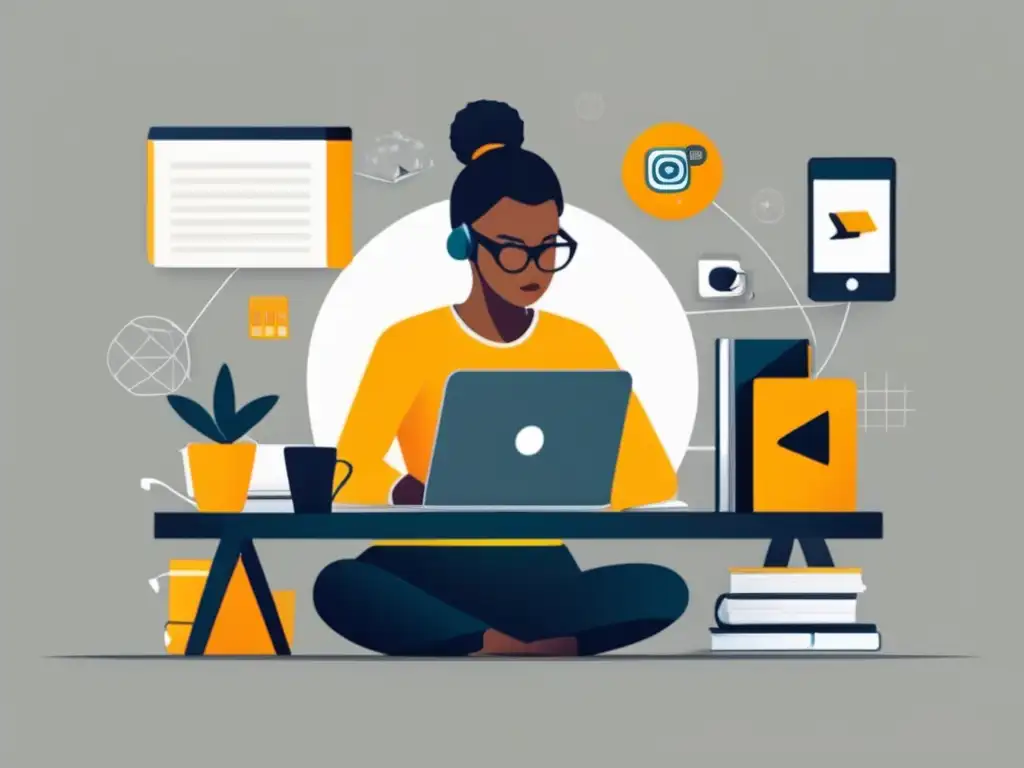 Freelancer en escritorio minimalista Freelancer enfocado en escritorio moderno, dispositivos y organización para aumentar ingresos