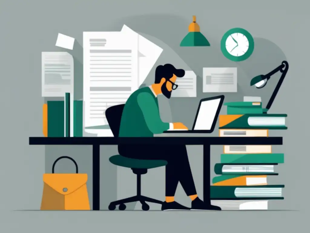 Freelancer examinando leyes fiscales con lupa Freelancer examinando leyes tributarias en un entorno minimalista