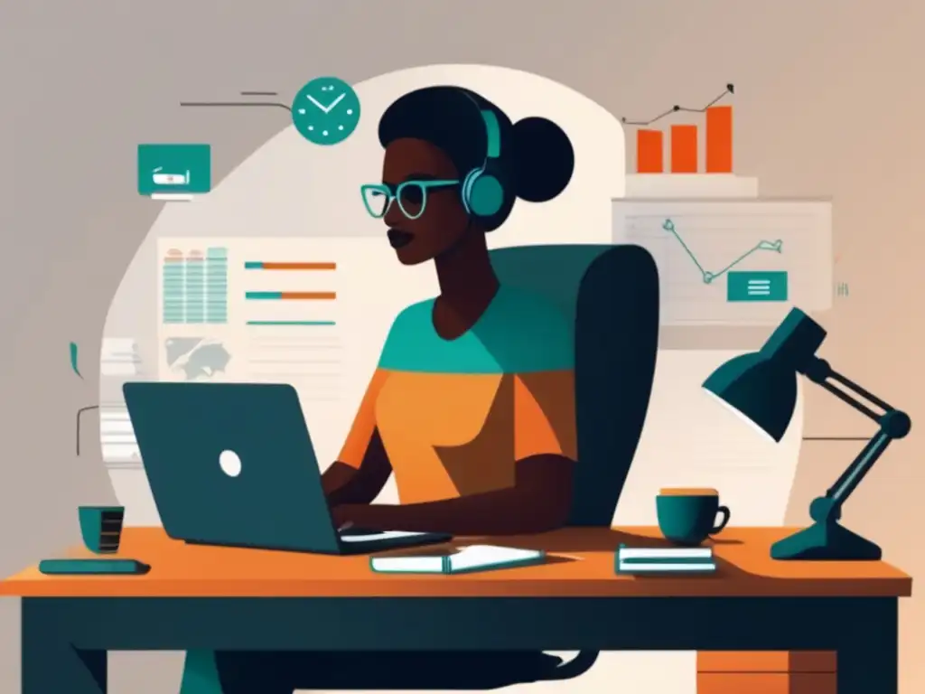 Freelancer con opciones de inversión Opciones de inversión para freelancers: imagen ultradetallada de un escritorio minimalista con un freelancer y diversas opciones de inversión