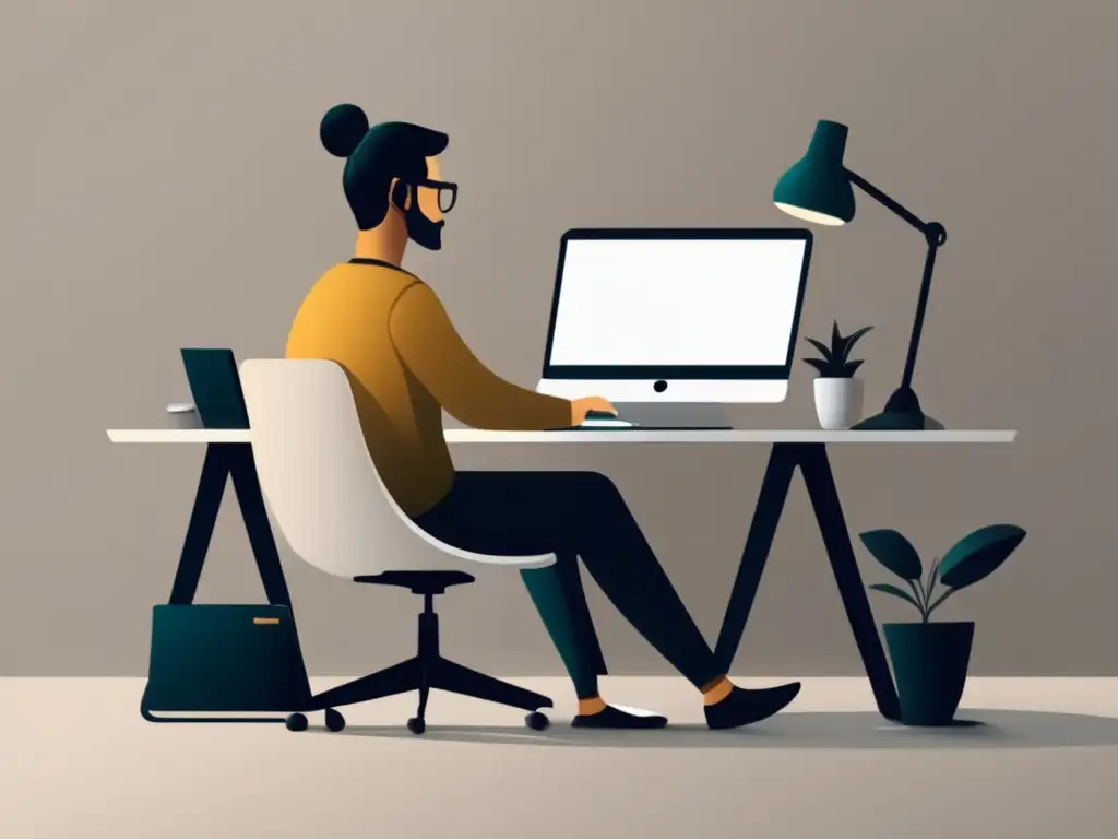 Freelancer trabajando en escritorio minimalista Freelancer trabajando en un escritorio moderno y organizado - Tarifas adecuadas para freelancers
