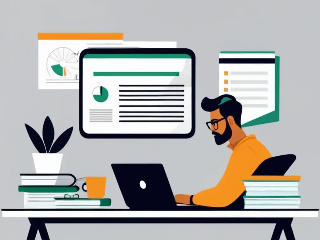 Freelancer analizando impuestos Freelancer analizando deducciones fiscales en escritorio organizado