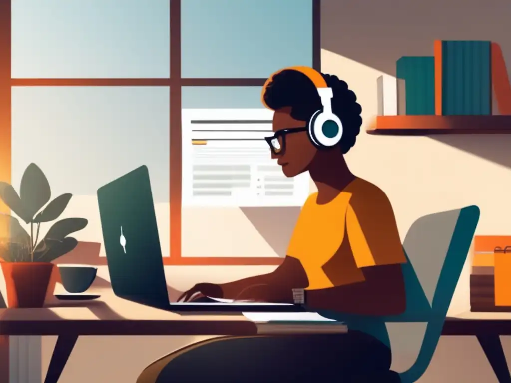 Freelancer trabajando en escritorio organizado Freelancer independiente organizando declaración de impuestos