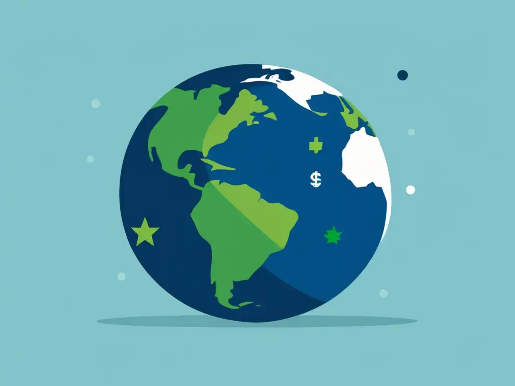 Monedas globales y su gestión Globo minimalista con símbolos de divisas, representando la gestión de divisas para freelancers