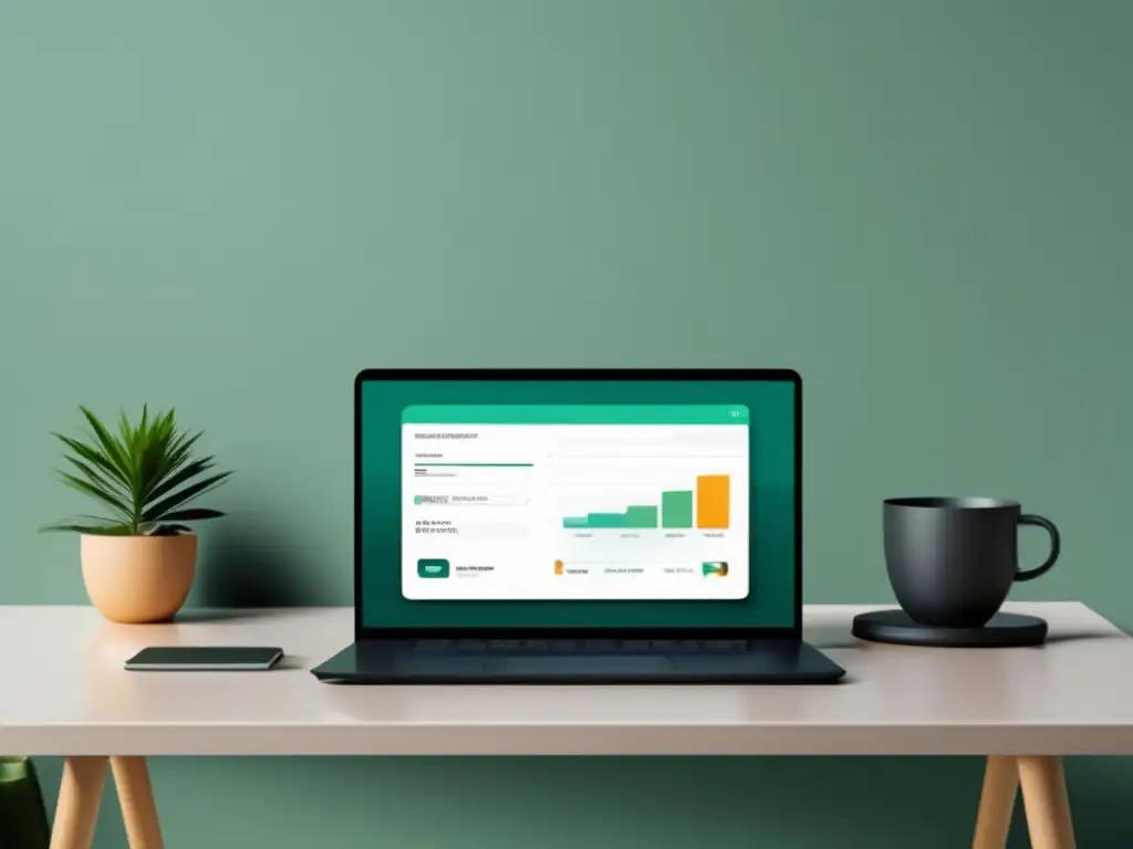 Laptop moderno en escritorio limpio Laptop en un escritorio minimalista con software de facturación y cobro para freelancers