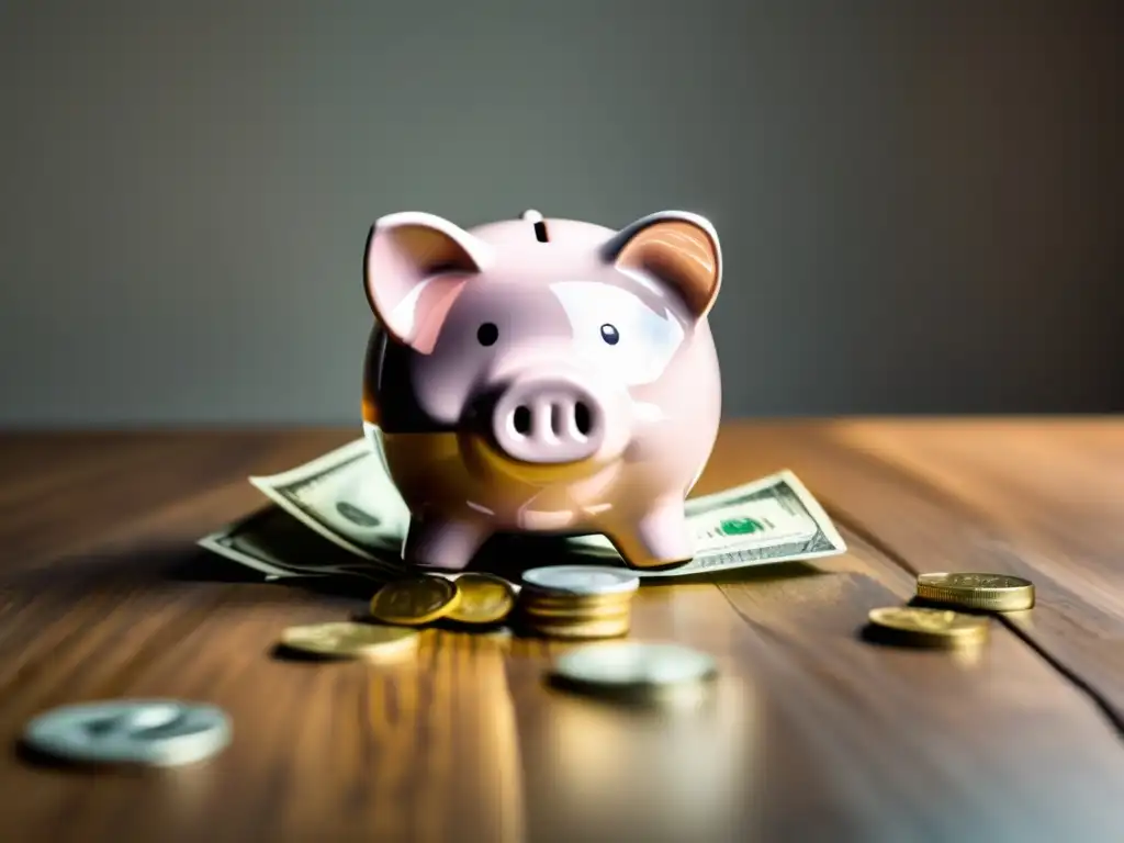 Ahorro y finanzas personales Planificación financiera para freelancers con imagen minimalista de alcancía rodeada de monedas y billetes