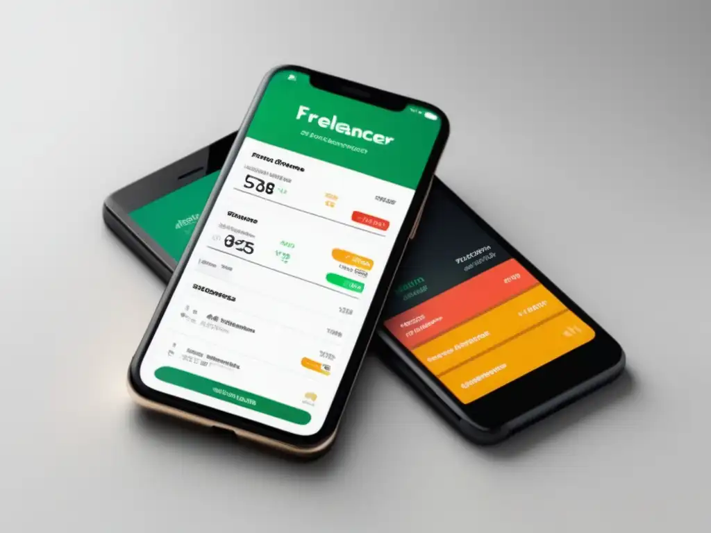 Smartphone con app de finanzas para freelancers Smartphone minimalista con app de finanzas para freelancers