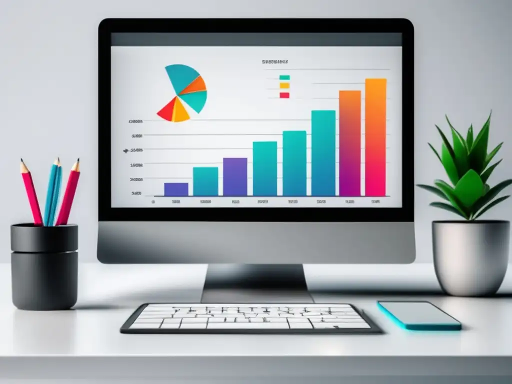 Equipo moderno para éxito financiero Imagen minimalista: laptop, grafico de crecimiento financiero y herramientas de freelancer