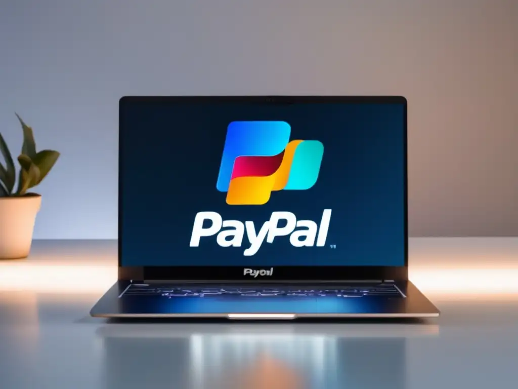 Laptop con Stripe y PayPal Laptop minimalista con pantalla dividida mostrando logotipos de Stripe y PayPal, representando la mejor plataforma de pago para freelancers