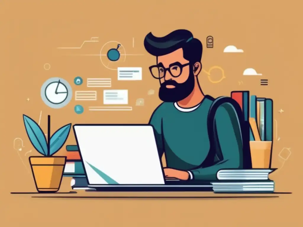 Freelancer organizado con laptop y elementos financieros Ilustración minimalista de freelancer planificando su futuro financiero