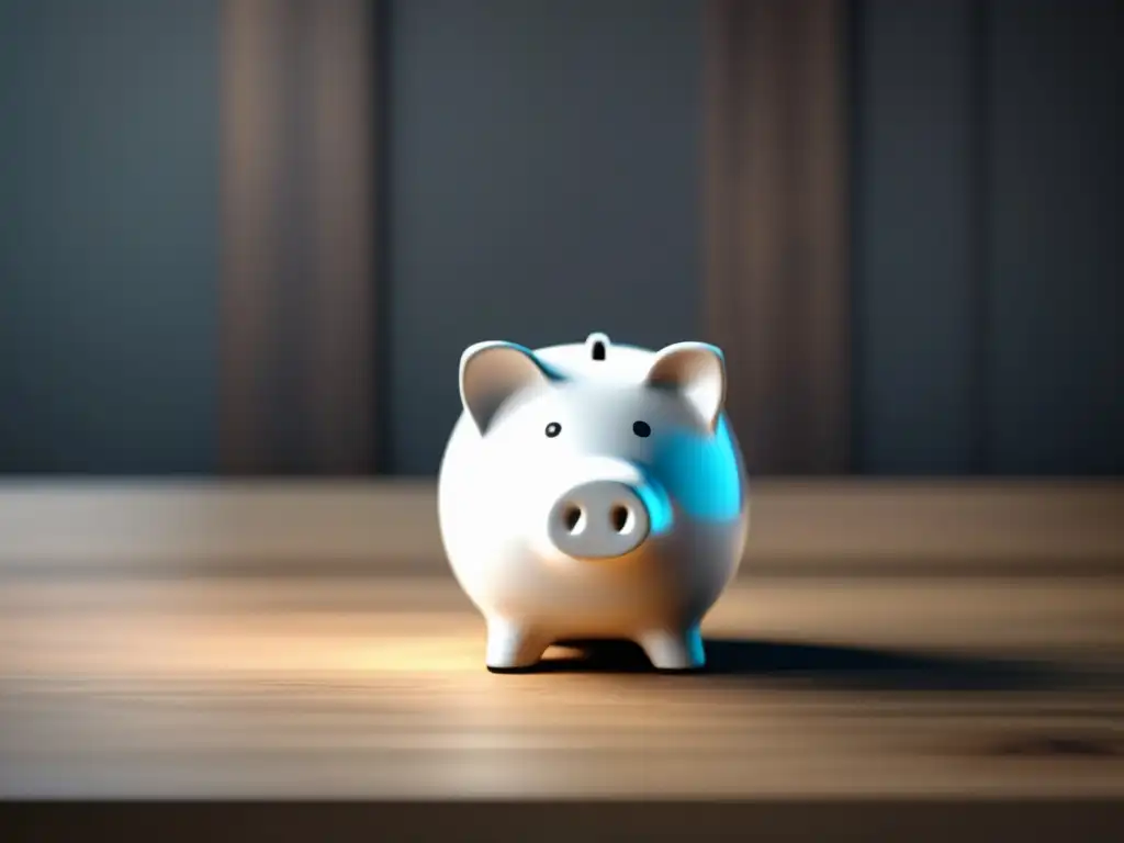 Piggy bank de cerámica blanca en mesa de madera Piggy bank blanco mate en mesa de madera oscura - Planificación financiera para freelancers