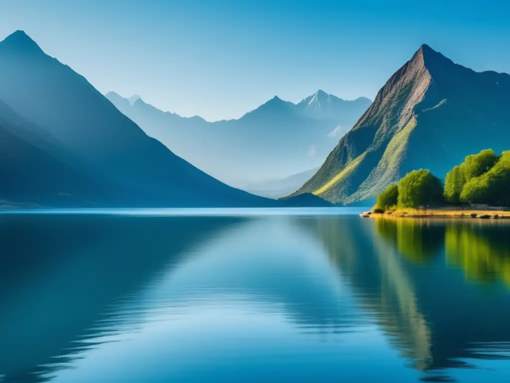 Paisaje sereno: planificación financiera Paisaje sereno con lago y montañas, símbolo de estabilidad y planificación financiera para freelancers