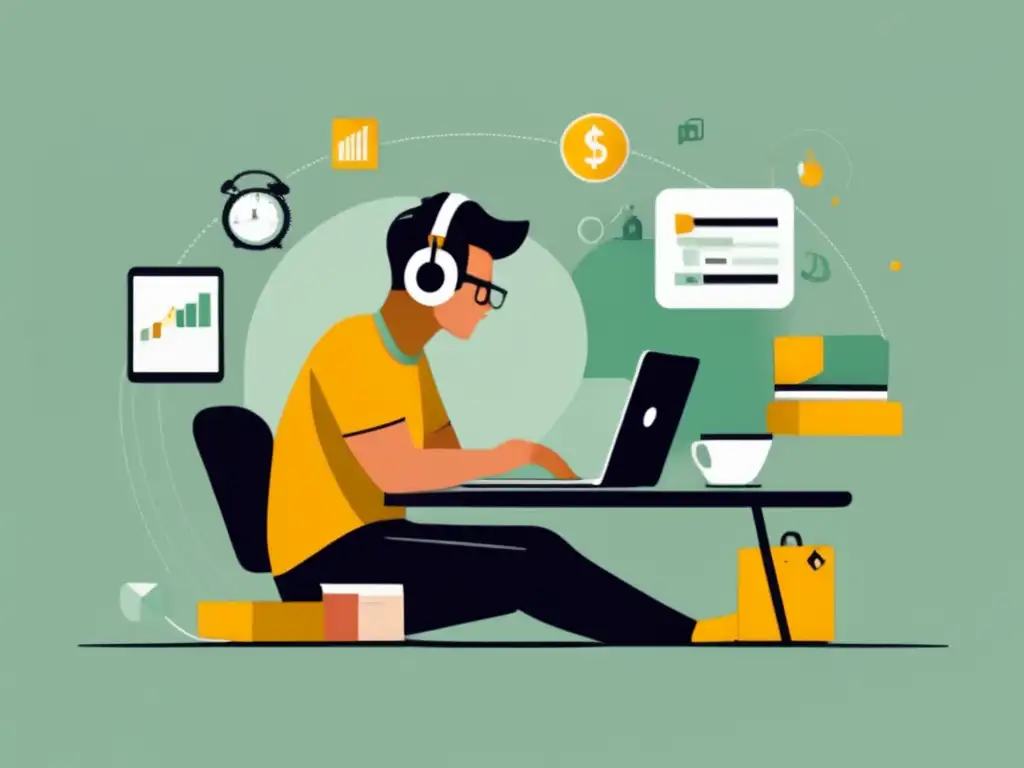 Freelancer gestionando finanzas en crisis Freelancer concentrado en gestión financiera para freelancers en tiempos de crisis