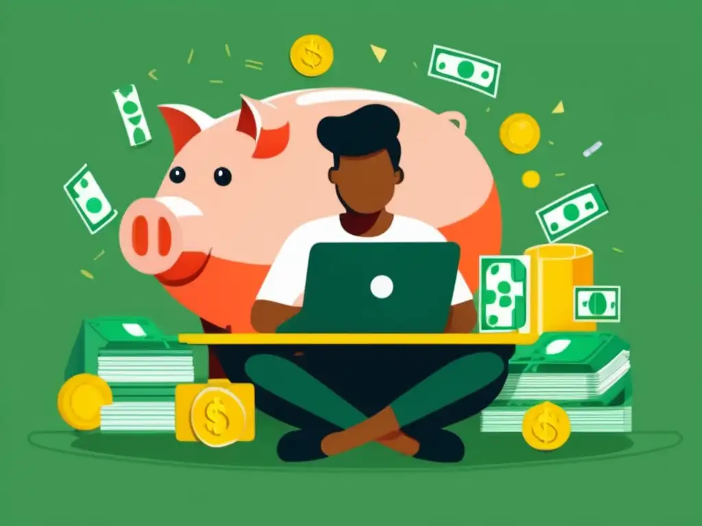 Importancia del fondo de emergencia para freelancers Mitos sobre Fondos de Emergencia en freelancers: Ilustración 8k muestra importancia de tener un fondo; incertidumbre y estrés sin seguridad financiera