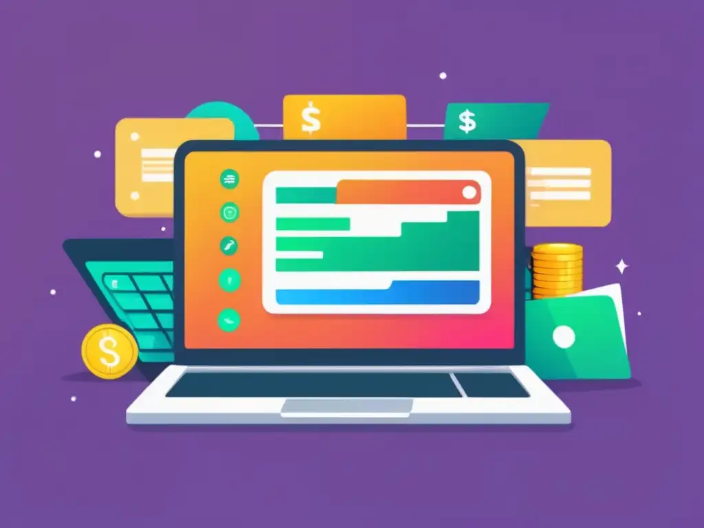 Laptop con cursos y dinero Diversificar ingresos con cursos y tutoriales online