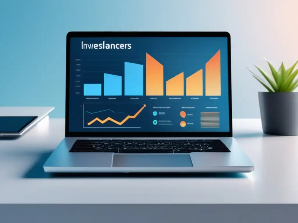 Herramientas de inversión para freelancers Laptop minimalista con espacio de trabajo limpio y herramientas de inversión para freelancers