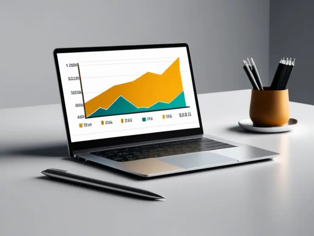 Laptop y herramientas para inversiones Herramientas de inversión para freelancers en un escritorio limpio con una laptop y gráfica de crecimiento