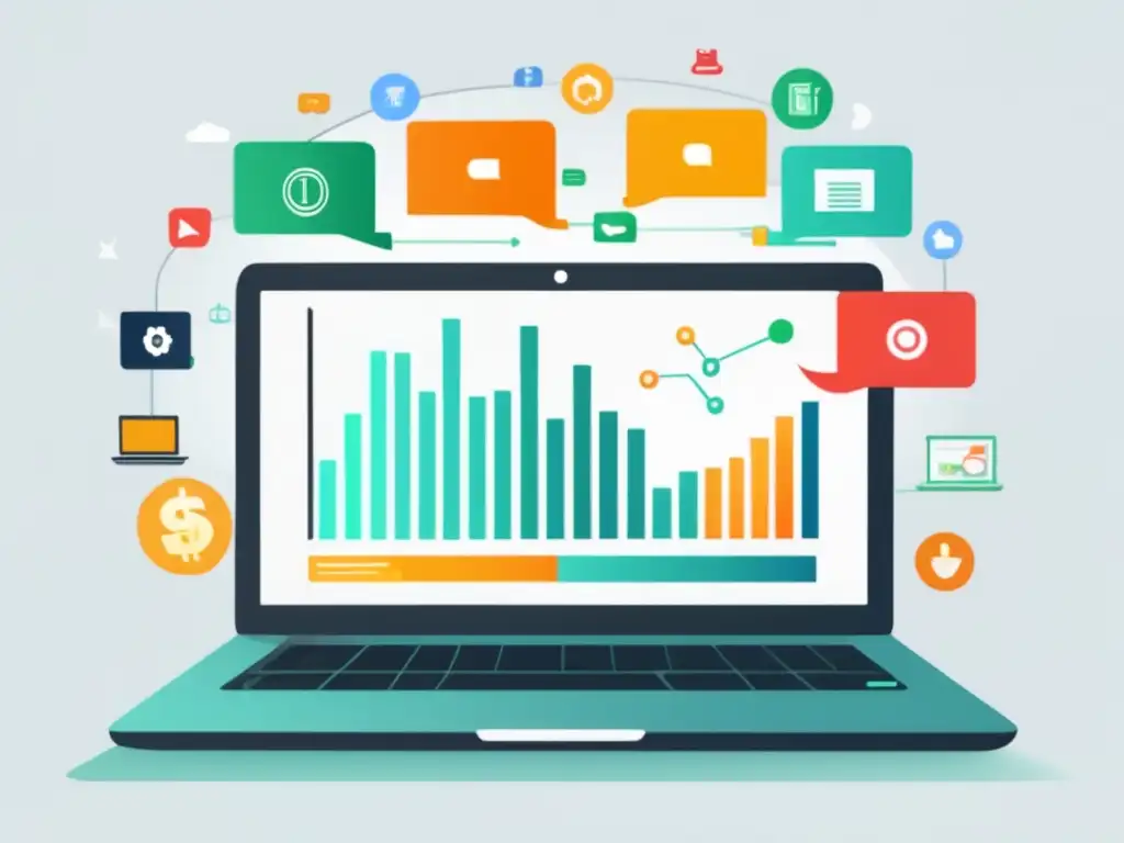 Laptop de ingresos múltiples: iconos de fuentes de ingresos pasivos Laptop con ingresos pasivos para freelancers