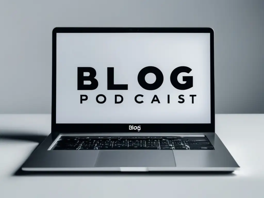Laptop profesional con logo de blog/podcast Un laptop profesional y creativo para monetizar blog/podcast como freelancer