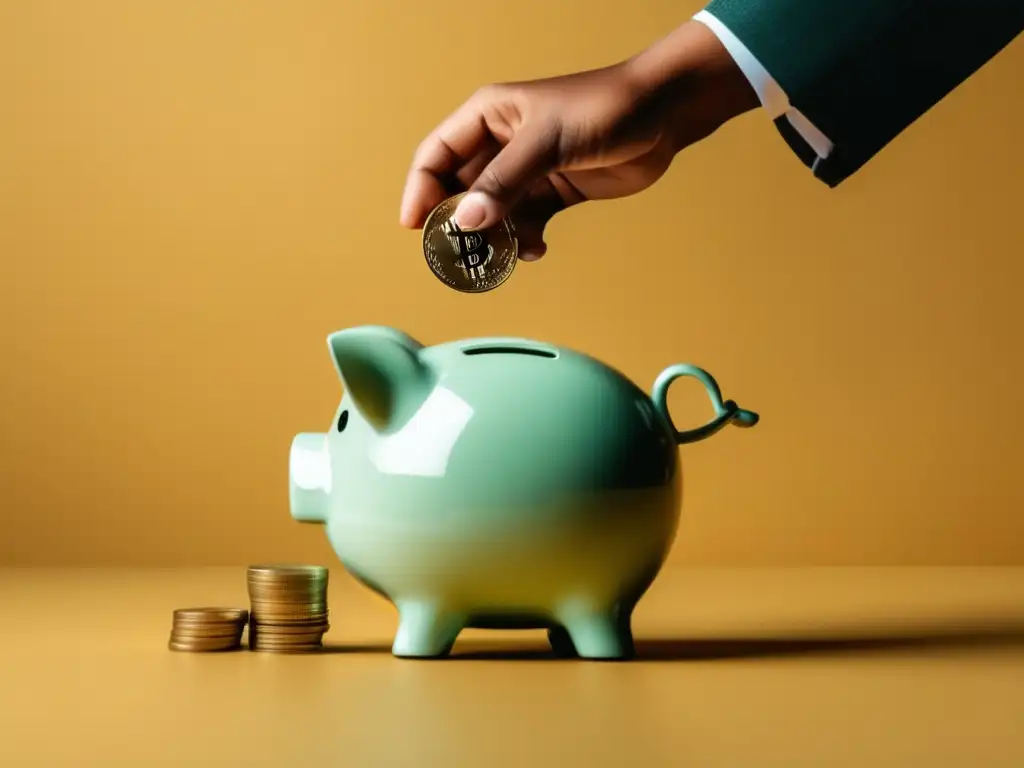 Ahorro personal: mano colocando moneda en alcancía Opciones de financiamiento externo para freelancers