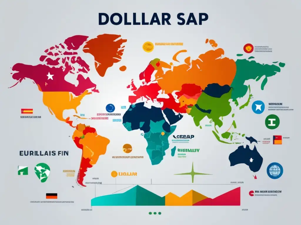 Mapa mundial de divisas y símbolos de monedas Mapa mundial destacando monedas de cobro para freelancers