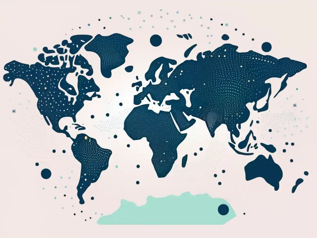 Mapa global de pagos internacionales Ilustración minimalista de un mapa global con métodos de pago para recibir pagos de clientes internacionales para freelancers