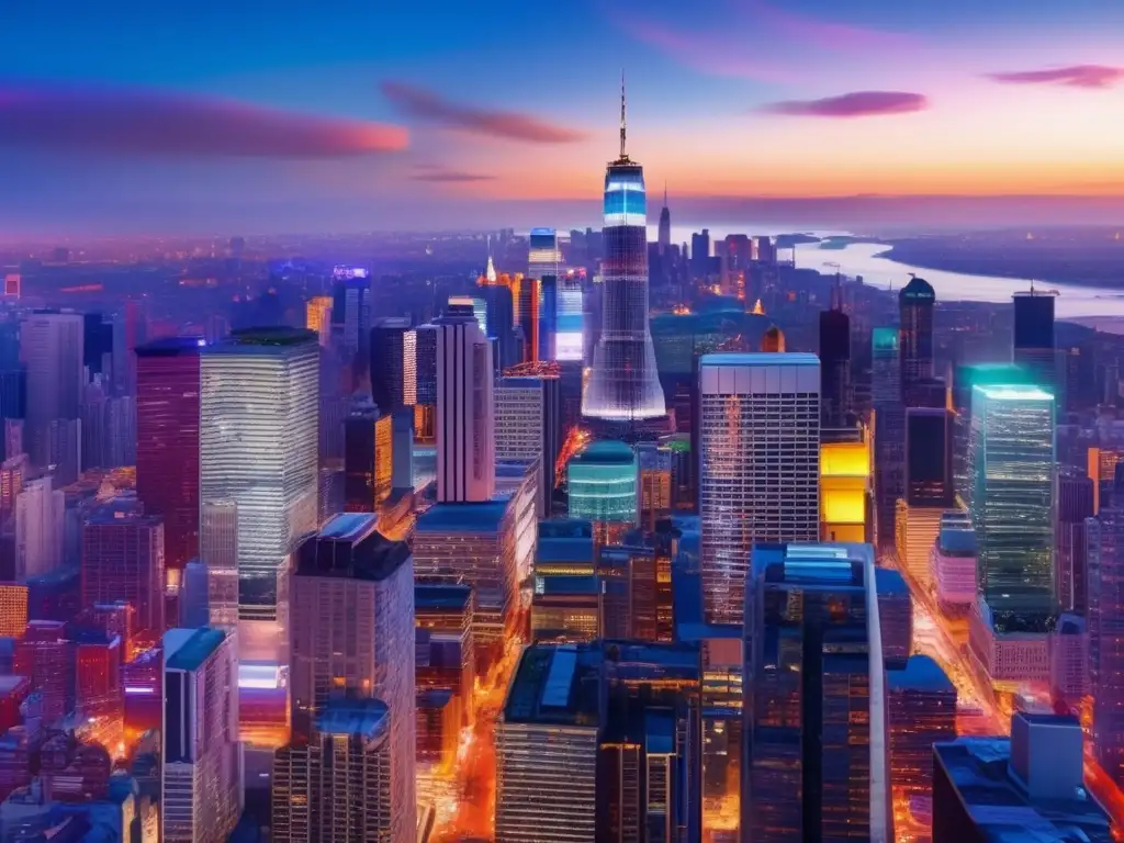 Ciudad nocturna en 8k: dinamismo y progreso Ciudad nocturna: impacto global en negocios freelance