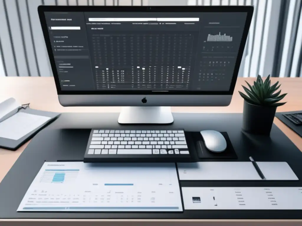 Espacio de trabajo minimalista y organizado Espacio de trabajo minimalista con escritorio negro mate, laptop y tarifas adecuadas para freelancers