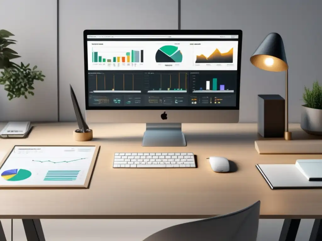 Espacio de trabajo minimalista y moderno Escritorio minimalista con laptop y software de gestión financiera para freelancers