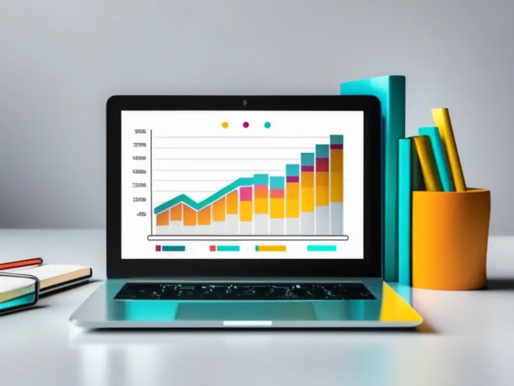Laptop con gráfico de ingresos pasivos Laptop en superficie blanca con gráfico de ingresos pasivos para freelancers