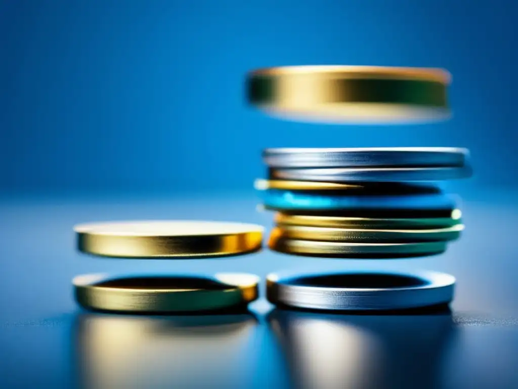 Ahorro de emergencia: Pila de monedas ordenadas y relucientes Estrategias de inversión para freelancers: Monedas alineadas simbolizando fondos de emergencia