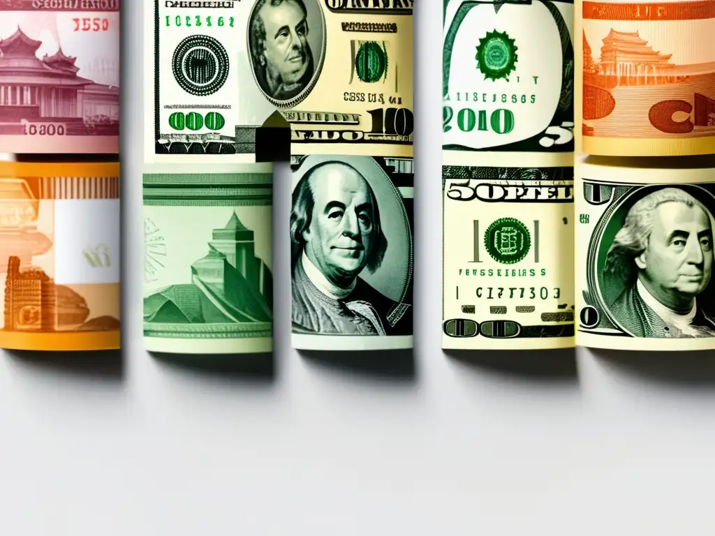 Monedas ordenadas de diferentes países Gestión de divisas para freelancers: montón organizado de diferentes monedas, símbolo de orden y eficiencia