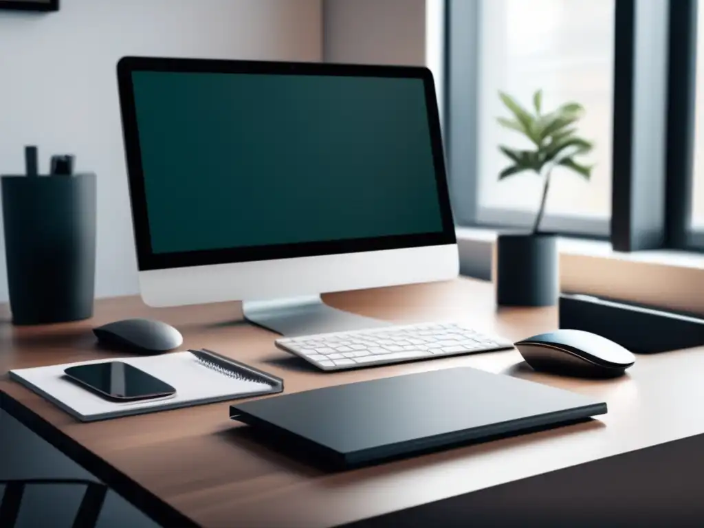 Espacio de trabajo minimalista y organizado Oficina en casa minimalista y productiva con tarifas exitosas