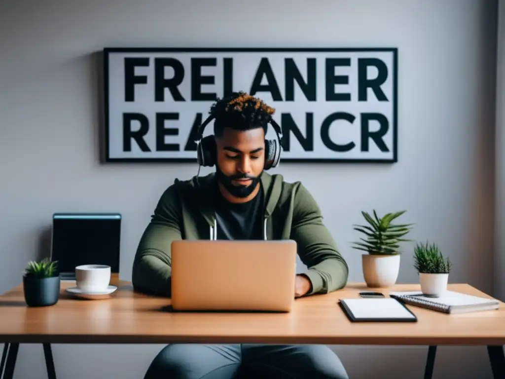 Freelancer en oficina minimalista Freelancer en oficina hogar con ingresos pasivos