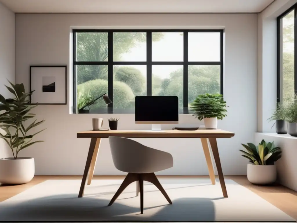Espacioso y sereno espacio de oficina en casa Oficina en casa minimalista con estrategias de inversión pasiva para freelancers