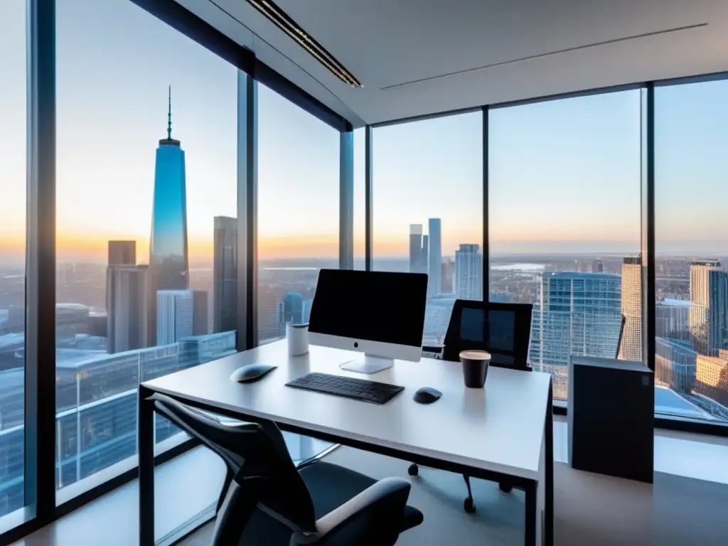 Oficina moderna con vista panorámica Oficina moderna con software de contabilidad Xero para freelancers