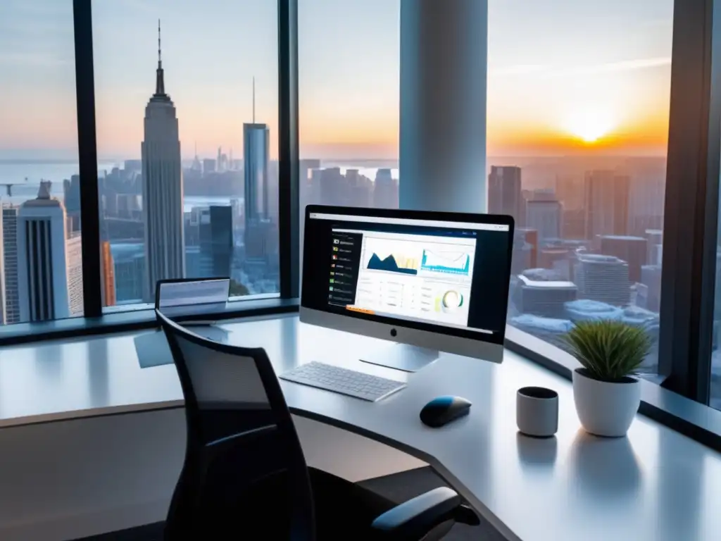 Espacio de trabajo minimalista con vista a la ciudad Espacio de trabajo minimalista con vista a la ciudad - Declaración de impuestos para freelancers independientes