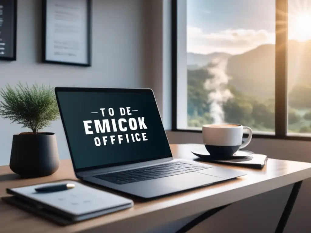 Espacio de oficina minimalista y tranquilo Espacio de oficina minimalista con vista a paisaje tranquilo, ideal para freelancers con ingresos pasivos