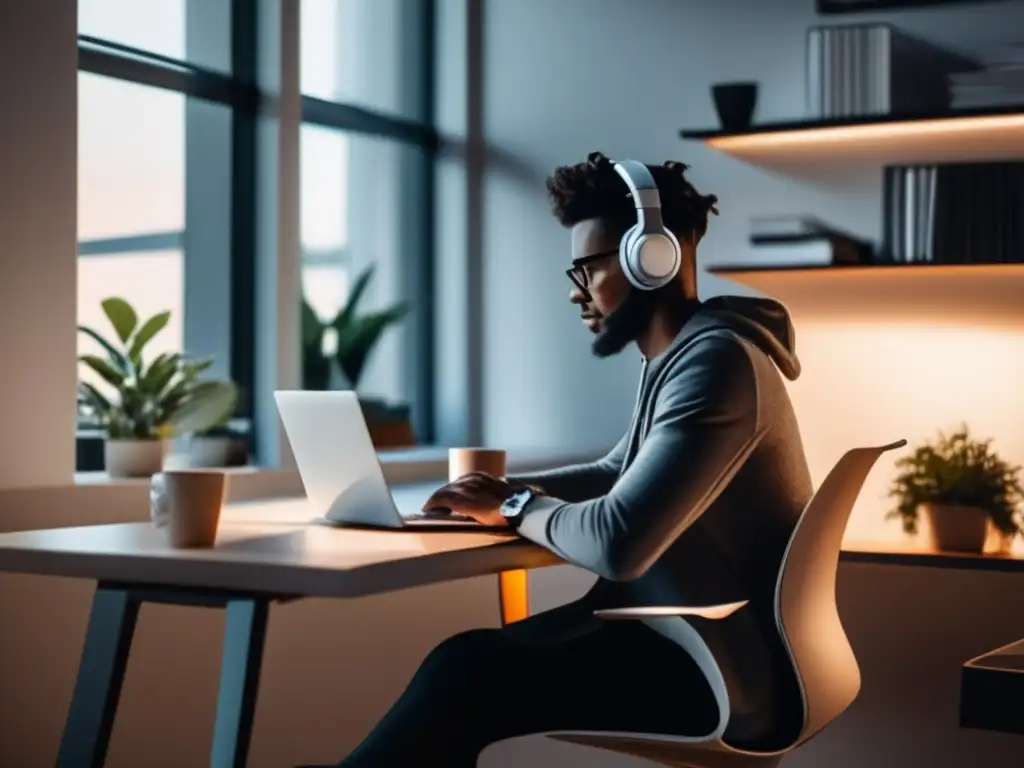 Espacio de oficina minimalista y moderno con freelancer trabajando Espacio de oficina moderno y minimalista, con freelancer trabajando en su escritorio