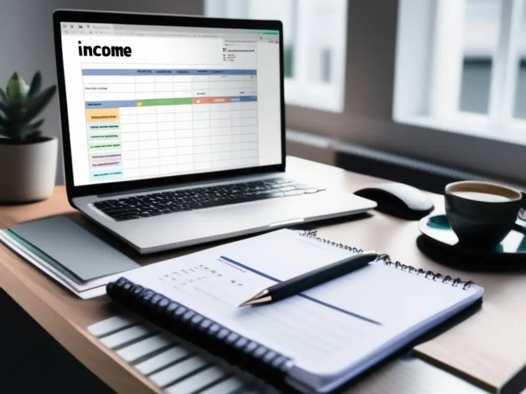 Escritorio organizado para declaración de impuestos Escritorio organizado con laptop, calendario y documentos fiscales
